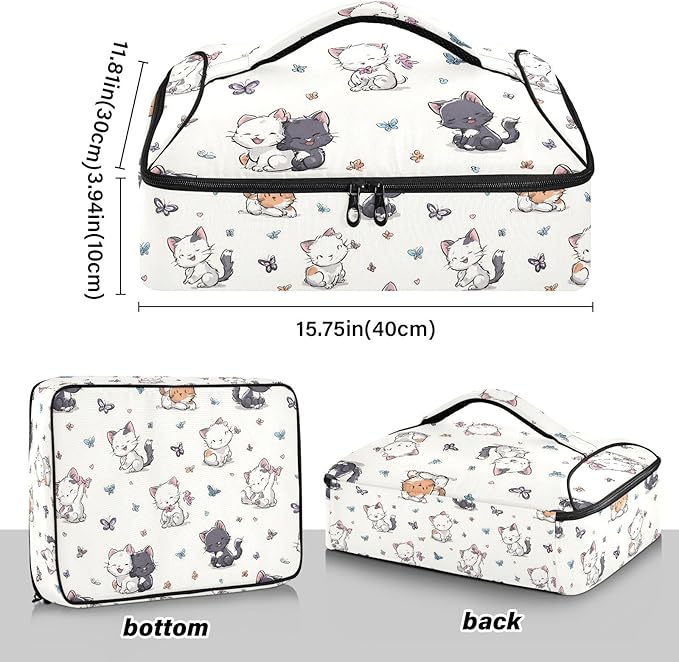 Casserole Carrier Pattern Cartoon Cats PlayingInsulated Casserole Carrier for Hot or Cold Food Thermal Lunch Tote for Potluck Parties Picnic Beach Fits 9 x 13 Inches Baking Dish