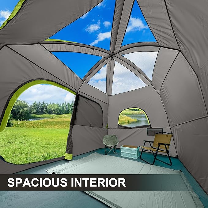 CAMPROS CP Upgraded 6/8 Person Camping Tents Waterproof Windproof Family Tent with Larger Mesh Windows &amp Door Double Layer Easy Set Up All-Season Dome Tent with Top Rainfly &amp Carry Bag