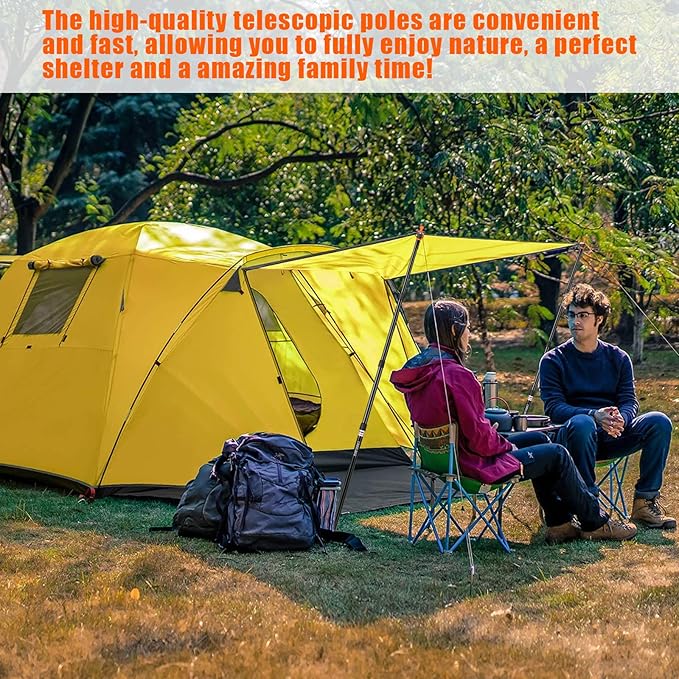 Tent Poles for Tarp CAMULAND Telescoping Camping Gear Accessories Stakes for Hammock Rain Fly Sun Shade Adjustable Lightweight Aluminum Set of 34.5 - 110.2 Hiking Awning/Outdoor with Carry Bag
