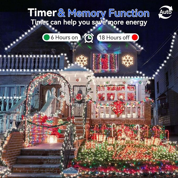 Hezbjiti 1000 LED 403 FT Christmas String Lights Outdoor 8 Lighting Modes IP44 Waterproof Fairy Lights with Timer and Dimmable Function for Home Party Tree Decorations (Cold White Clear Wire)