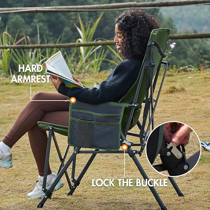 Portal Camping Chair with Lumbar Support for Adults Folding Portable High Back Oversized 400LBS