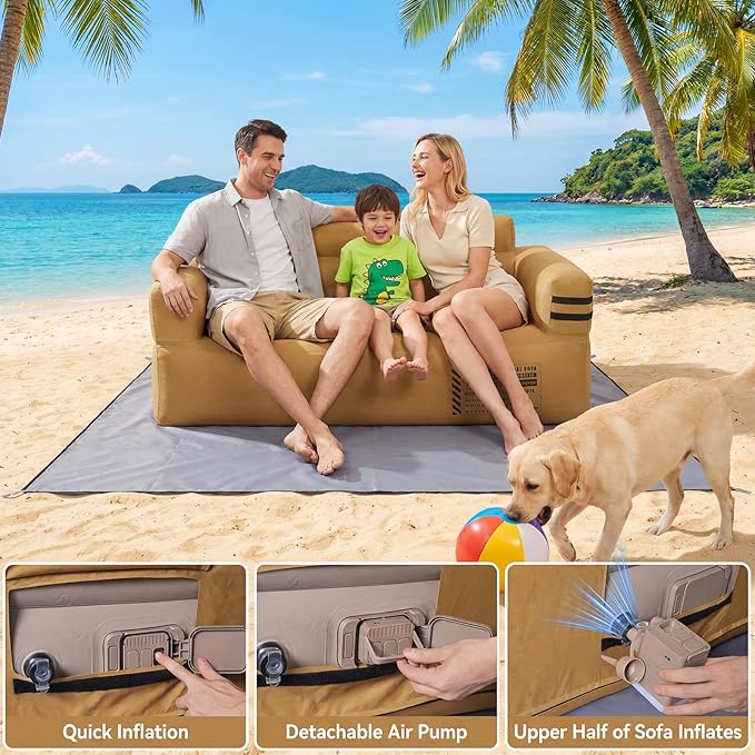 Portable Inflatable Couch with Built-in Pump1000D Oxford Blow Up Sofa with Floor Mat for CampingBeachParty &amp Indoor | Puncture-Resistant Outdoor Inflatable Loveseat-Machine WashableQuick Infla