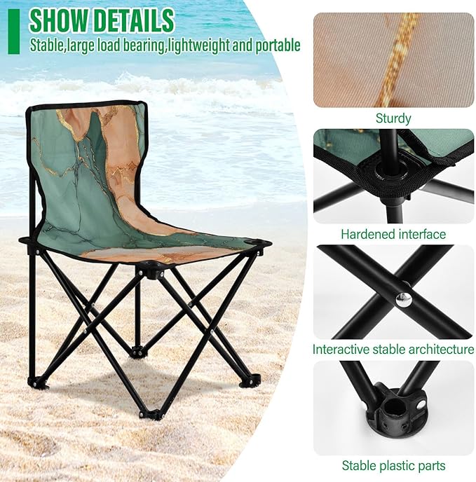 GuoChe Marble Terracotta Green_3 Folding Camping Chair Portable Chair Includes Carry Bag for Picnic
