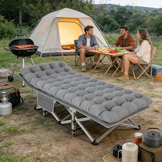 DEYUI Portable Adult Sleeping Bed Frame with Mattress | 755/655/55/455/355 lbs Weight Capacity Foldable Guest/Camping Bed Ideal for Teenagers and Adults (555lbs Black Set with Mattress)