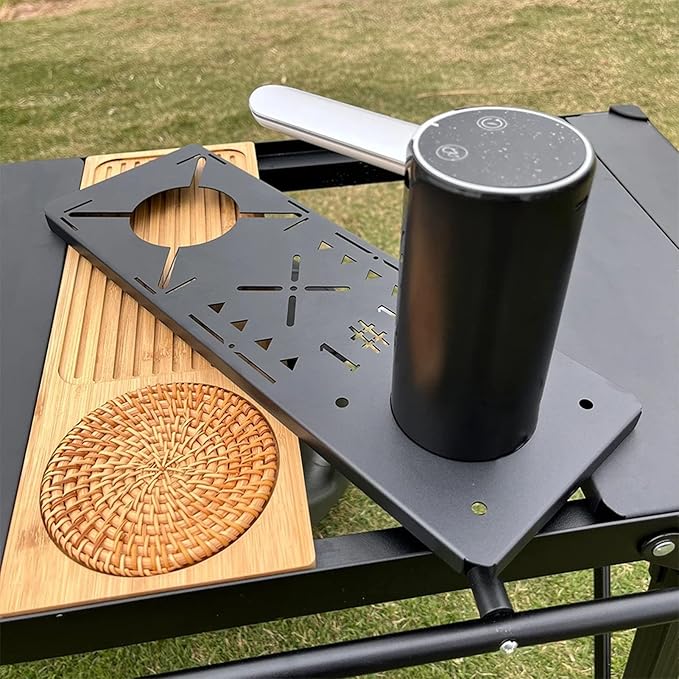 Diydeg Top Board Bridge Table with Electric Water Dispenser Camping Table Board for IGT Series Grill Table Top Plate Outdoor Stove Furnace Board Hiking Accessories (Black)