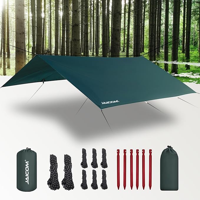Waterproof Camping Tarp - 10X10ft Hammock Rain Fly Ultralight &amp Portable &amp UV Protection Backpacking Tarp Multifunctional for Outdoor Adventure Hiking Tent Hammock