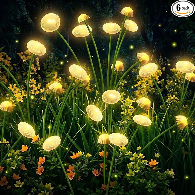 6 Pack 48LED Solar Garden Lights 8 Lighting Modes Swaying Mushroom Lights IP65 Waterproof Outdoor Decor for Garden Yard Patio Pathway &amp Gifts for Women Grandma (Warm White)