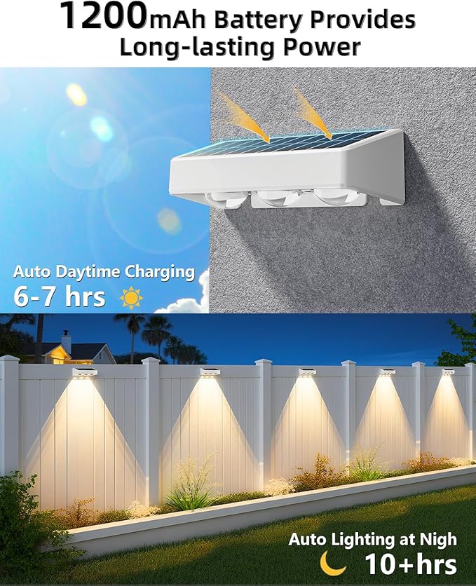 Solar Fence Lights Outdoor 8 Pack 9 Fixed Colors ＆ Color Changing LED Light Solar Powered Waterproof IP65 Dusk-to-Dawn Vinyl Fence Lights for Patio Railing Pool Porch Backyard Wall