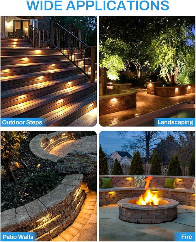 HIBOITEC 7 Inch Hardscape Lighting LED Retaining Wall Lights 2700K Warm White IP67 Waterproof Outdoor Paver Landscape Lights Easy-Install Low Voltage 12V-24V Step Lights12 Pack with Connectors