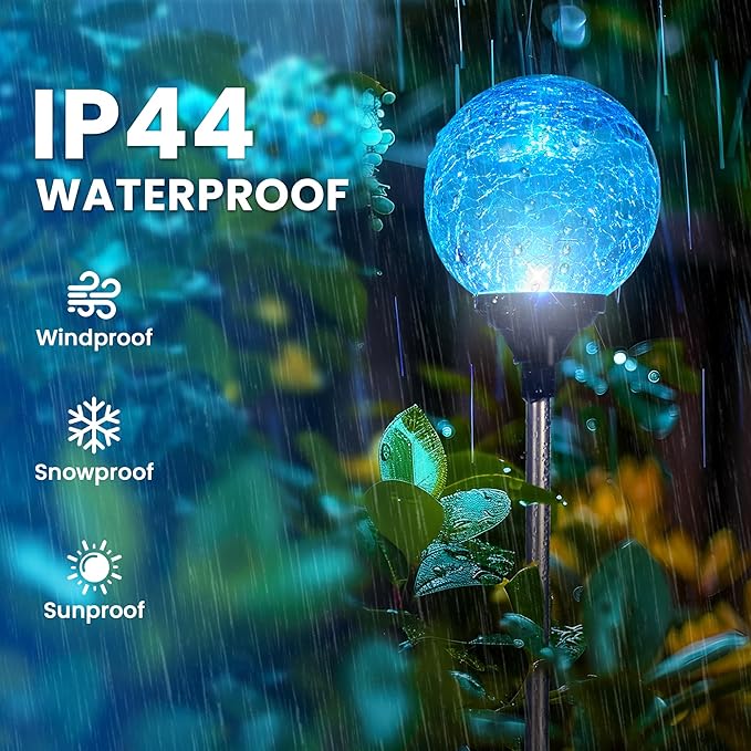 GIGALUMI Solar Garden Lights 6 Pack Outdoor Solar Lights for Yard Decorative Christmas Lights Outdoor Decorations Waterproof Multi-Colored Changing Garden Globes Cracked Glass Ball with LED Lights