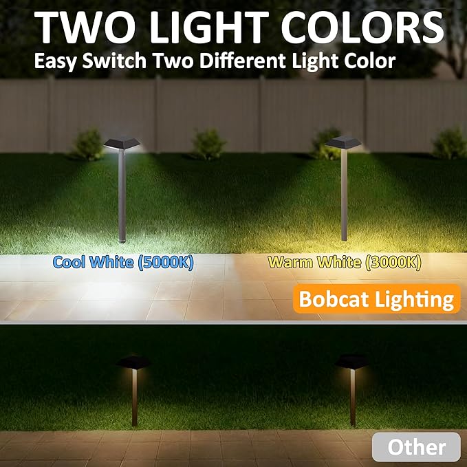 Bobcat Solar Landscape Pathway Lights Super Bright with 2-in-1 Warm White and Daylight Modes Solar Lights Outdoor Waterproof for Outdoor Path Sidewalk Driveway Yard or Walk Way (4 Pack)