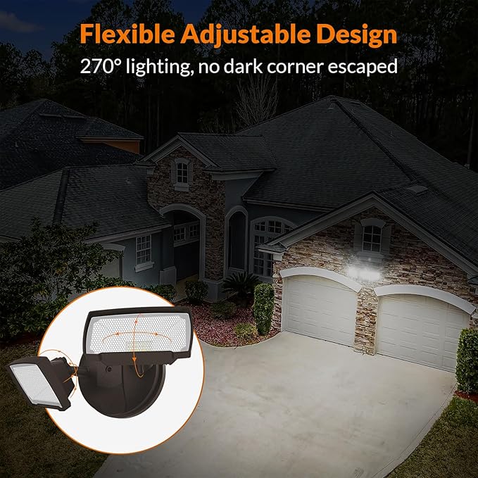 LEPOWER 3000LM LED Flood Light Outdoor Switch Controlled LED Security Light 28W Exterior Lights with 2 Adjustable Heads 5500K IP65 Waterproof for Garage Yard Patio Brown