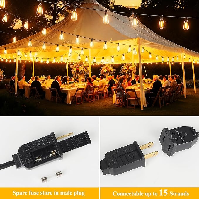 Upgraded LED Outdoor String Lights 210Ft Shatterproof Waterproof ST38 Vintage Edison Bulbs Patio Lights Energy Saving Hanging Outdoor for Christmas Porch Deck Garden Backyard Wedding Party
