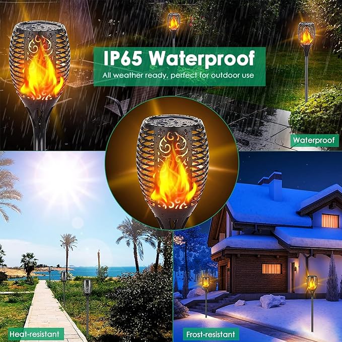 Solar Lights Outdoor 99 LED Higher &amp Larger Flickering Flame Solar Torch Lights 43 Waterproof Outdoor Lighting Solar Powered Pathway Lights Christmas Decorations for Garden Patio Yard 4Pack