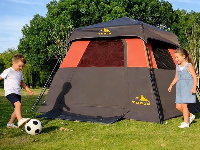 3/4 Person Camping Tent with 1 Door 4 Windows and Upgraded Ventilation– Instant Setup Waterproof 8'x 8'x 67''Oxford Fabric Floor Pop Up in 60 Seconds Includes Rainfly and Backpack