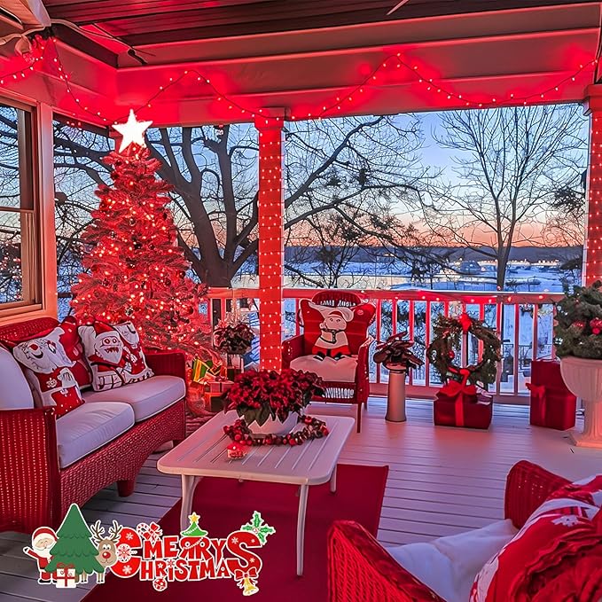 JMEXSUSS 500 LED Red Christmas Lights Outdoor 173ft Christmas Lights Plug in Waterproof 8 Modes Red String Light for Tree Party Xmas Holiday Decorations
