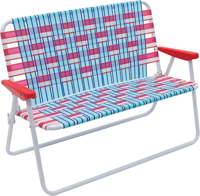 Camp &amp GO 16.5 High Seat Outdoor Double Wide Loveseat Web Folding Chair Blue/Red