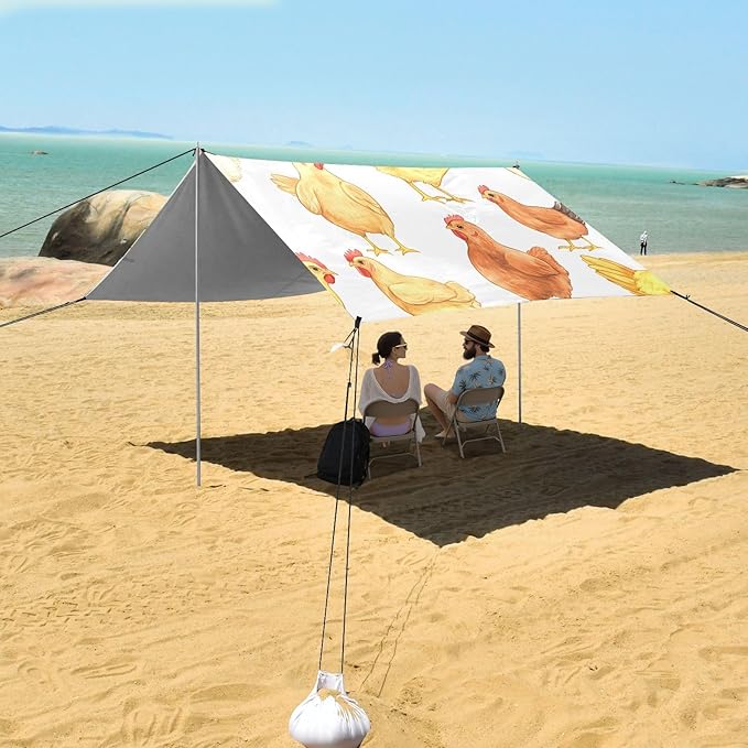 Chicken Pattern Camping Sun Shelter Beach Tent Portable Beach Sun Shade Outdoor Canopy for Camping Trips Fishing Picnic