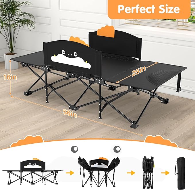 Suteck Kids Camping Cot Comfortable Toddler Cot Bed Easy to Store and Use Portable Sleeping Cot with Guardrail Lightweight Bed for Outdoor Indoor Home