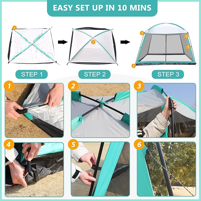 Screen House Room 11x11 Ft Mesh Net Tent Canopy Shelter Gazebo Easy Setup &amp Waterproof &amp Sunshade Suitable for Camping Trip Backyard Beach Picnic