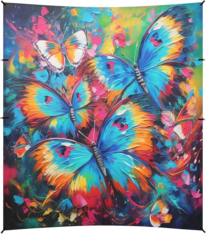 Camping Sun Shelters Bright Color Butterflies Painting Beach Canopy 126 * 110.2in