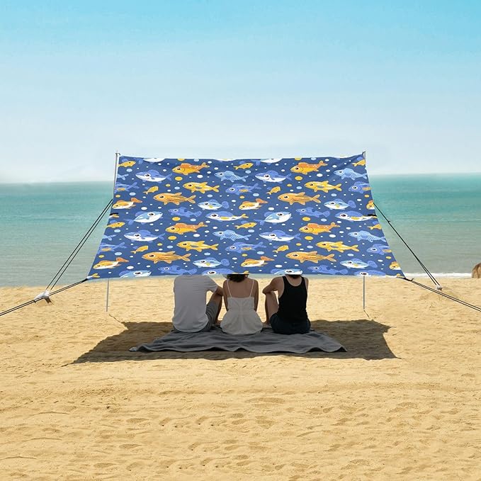 Camping Sun Shelters Funny Fishes and Bubbles Beach Canopy 126 * 110.2in