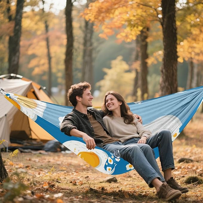 OTVEE Camping Hammock Sunny Side Print Portable Hammocks 500lb Upgraded Thickened Durable Single Hammocks with Tree Straps &amp Travel Bag for Camping Outdoor Indoor Patio Backyard