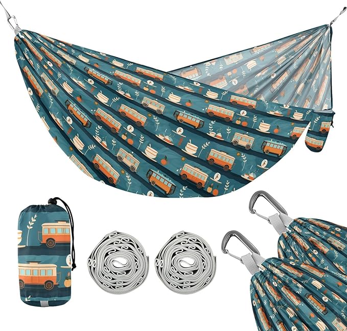 ALAZA Bus Car Camping Hammocks Single or 2 Person 500 lbs Portable Parachute Travel Hammock w/Tree Straps for Hiking Backpacking Indoor Outdoor