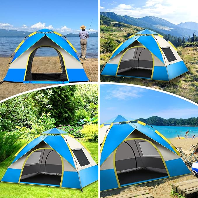 KOMCLUB Camping Tent 1/2/3 Person Tents for Family Camp Tent Waterproof Windproof Outdoor for Backpacking Hiking Easy Setup with Storage Bag8 Ground ding4 Windproof Rope