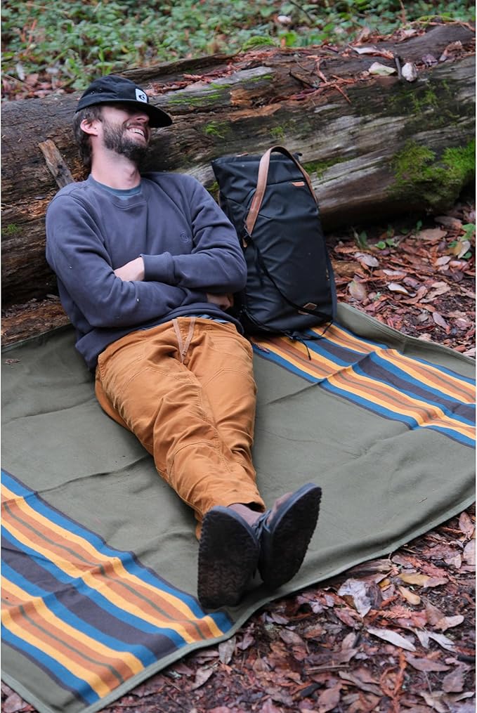 Waterproof Outdoor Canvas Camping Blanket - Waxed Canvas Campfire Blanket with Water Repellent Backing - Camp - Bushcraft Tarp (Olive Regular)