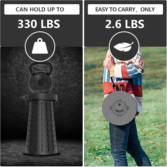 Upgraded Collapsible Stool with Max Load Capacity 330lbs Portable Telescoping &amp Folding Design Retractable Seat for Camping Gardening Fishing &amp Outdoor Adventures (Grey)