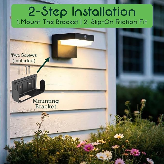 Square Solar Wall Lights - Solar Powered Wall Lamps - LED Lights - PIR Sensor &amp Two Lighting Modes - Rechargeable Battery Lasts Up to 55 Hours - 3000K - IP44 Weather Resistant - 2 Pack