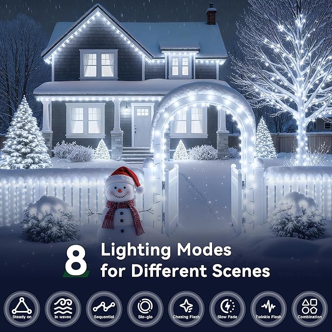 Outdoor Christmas Lights 800LEDs 262FT Christmas Tree String Lights IP67 Waterproof 8 Modes Cold White Holiday Lights with Remote for House Yard Xmas Decorations