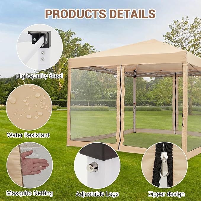 GarveeHome Easy Setup Pop-Up Canopy Tent 10x10ft – Waterproof Outdoor Gazebo with Removable Sidewall UV Protection Portable Sun Shelter for Camping Patio Backyard Events – Classic Model