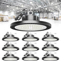 Super Bright 21000lm 5000k 150w 10 Pack UFO Led High Bay Shop Lights with 5'Cable 3-Pin Plug Hook Safe Rope for Garage Factory Warehouse Workshop Barn
