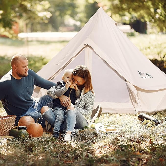 SOLSTUKUCanvas Tent Bell Yurt 4 Seasons for Camping with Stove Jack Breathable Holds up to 6 People Family Camping Outdoor Hunting Party