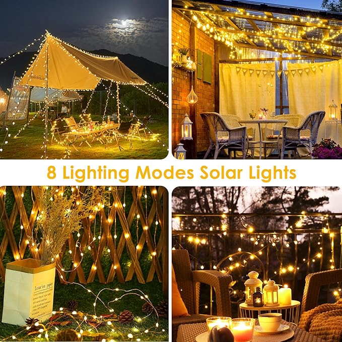 4-Pack Solar String Lights for Outside Total 400LED Solar Fairy Lights Waterproof Outdoor Twinkle Lights Copper Wire 8 Modes Solar Outdoor Lights for Xmas Tree Garden Party Wedding Decor(Warm White)