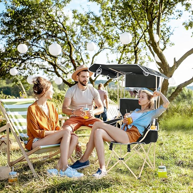 Nice C Chair with Canopy Umbrella Chairs Chair with Shades Sports Chairs w/Removable Footrest Cooler Bag Cup Holder for Camping Fishing Sports Soccer Beach (1-P Green)