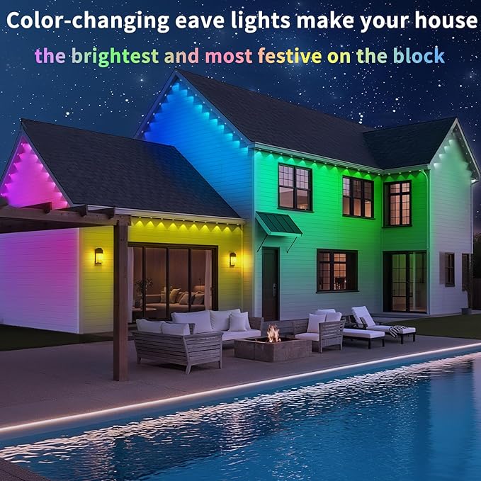 150FT Permanent Outdoor Lights Smart RGB Eaves Lights with App/Remote Control LED IP67 Waterproof Outdoor Lighting for Halloween Christmas Holidays Daily Party House Roof Lighting