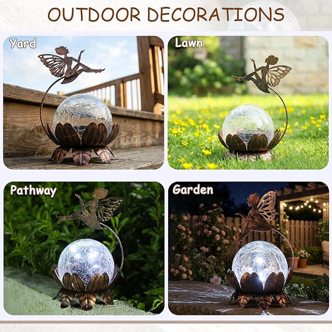 MUMTOP Solar Lantern Fairy Light Crackle Glass Solar Lights Outdoor LED Waterproof Tabletop Lamp for Table Yard Garden Patio Lawn Decor