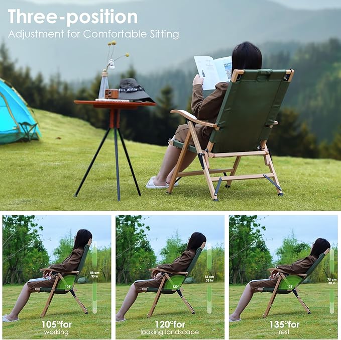 Reclining Camping Chairs with 3-Level Adjustments Folding Beach Chairs for Heavy Duty Use Includes Carry Bag for Outdoor Convenience