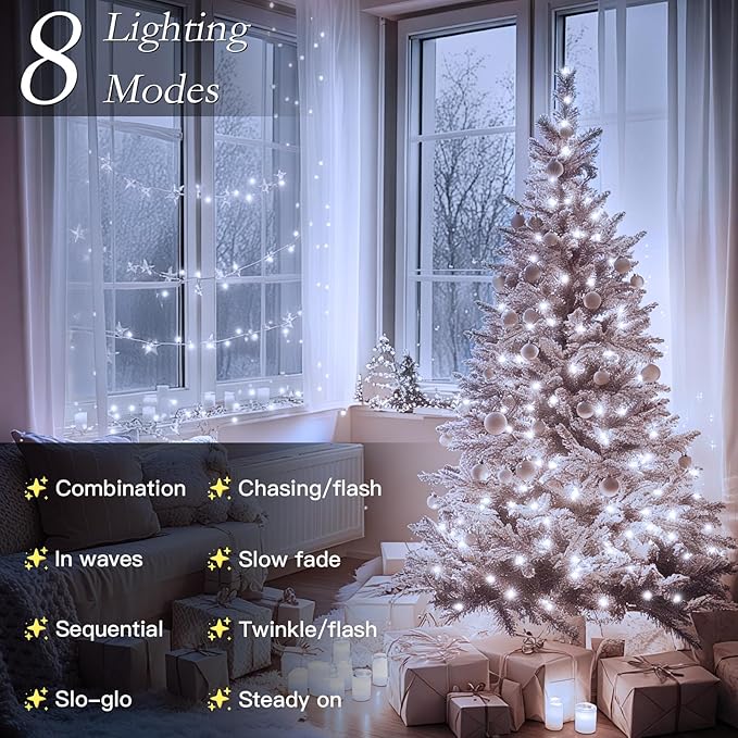 328FT 1000 LED Christmas Tree Lights Bright Cool White Outdoor Christmas String Lights for House Fairy Lights with 8 Modes Waterproof &amp Durable Indoor Outdoor Decor Timer Included