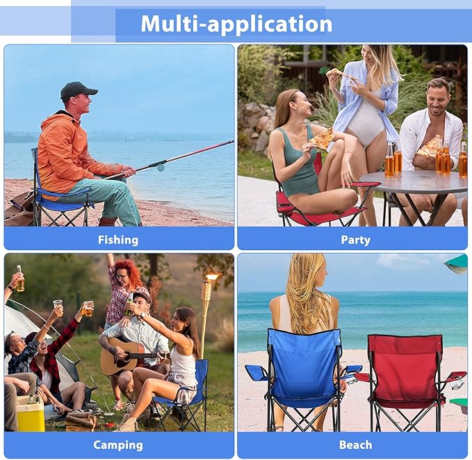 4 Pcs Folding Camping Chairs with Cupholder and Carry Bag Regular Size Portable Lightweight Lawn Chair with Mesh Side Pocket for Fishing Hiking Picnic Beach Outdoor Party (Elegant)