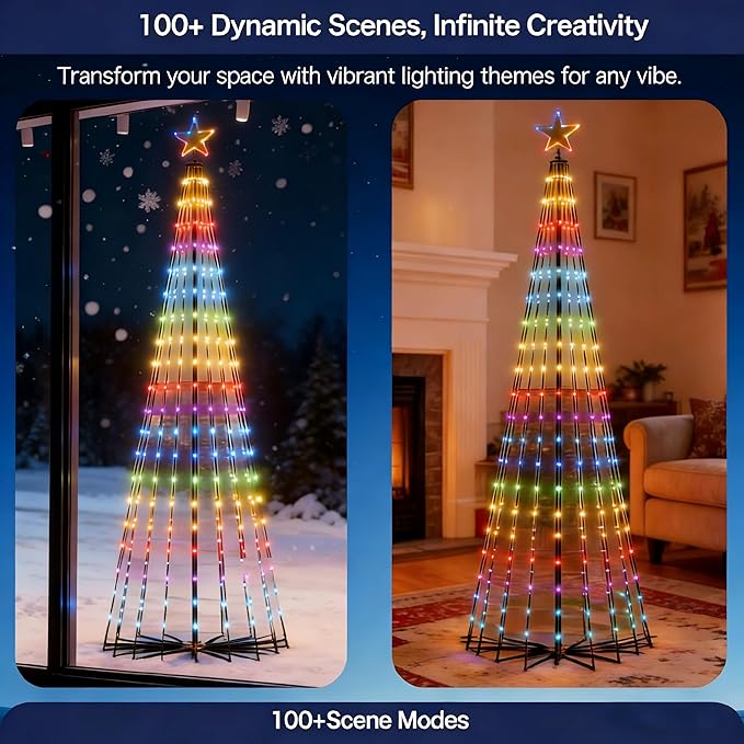 Outdoor Prelit LED Waterproof Smart Christmas Cone Tree with RemoteTimer App Control Valentines Tree Mystical Glow String Lights Arbol de Navidad Outside Decor year round outdoor lights for house