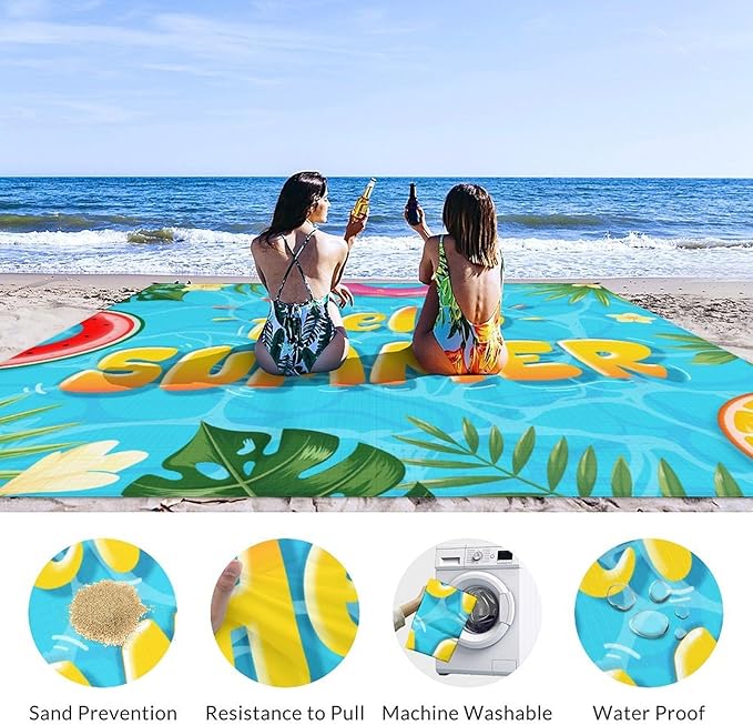 Beach Blanket - 110''x118'' Oversized Sandproof Waterproof Beach Mat - Extra Large Portable Blue Beach Blankets for Outdoor Picnic Hiking