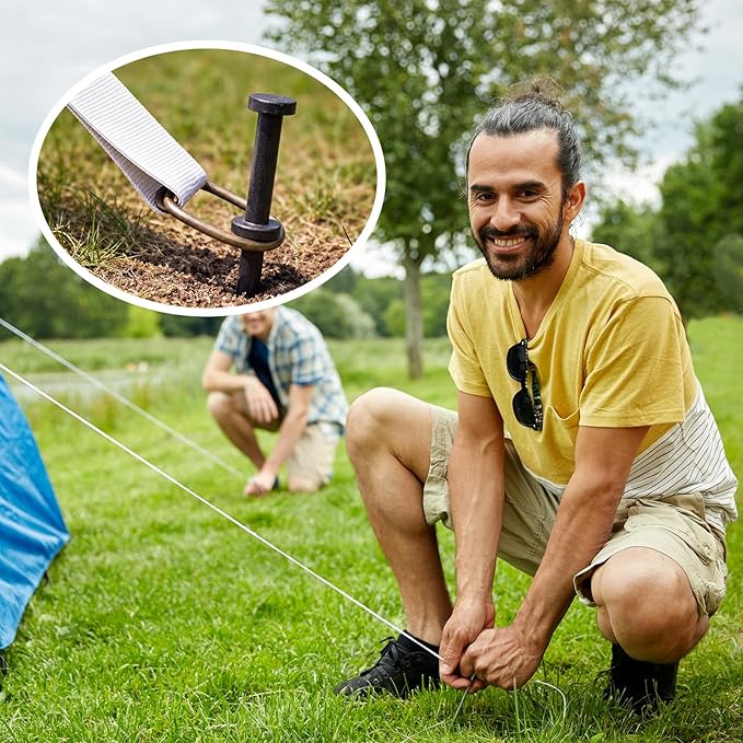 4 Pack Double Head Steel Stakes 3/4 x 30 Inch Heavy Duty Tent Ground Stakes Black Steel Ground Spikes for Speed Bump Parking Curb Outdoor Camping Tent Inflatable Garden Decor