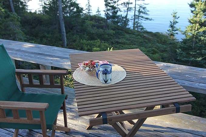 BYER OF MAINE - Pangean Roll Top Folding Wood Table Hardwood Portable Table for Bistro Deck or Camping Use Indoors or Outdoors