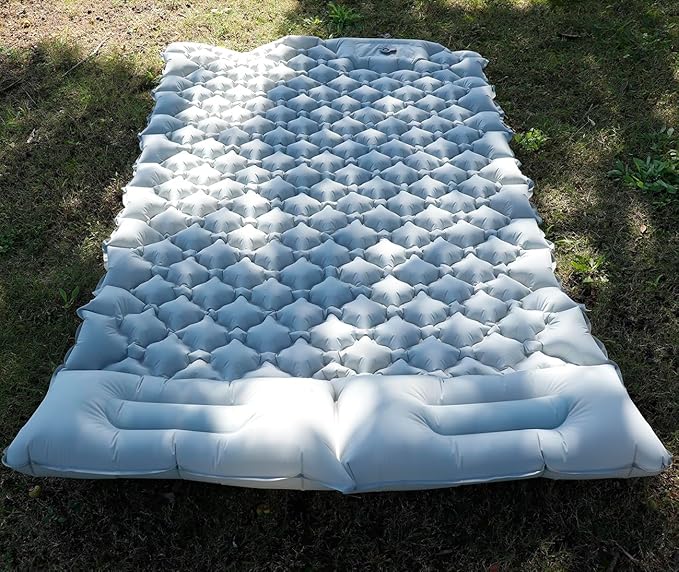 Sleeping Pad for Camping Inflatable Sleeping Mat with Pillow Camping Pad with Built-in Foot Pump Lightweight Camping Mattress Pad for Car Camping Backpacking Tent and Hiking (Full (Grey))