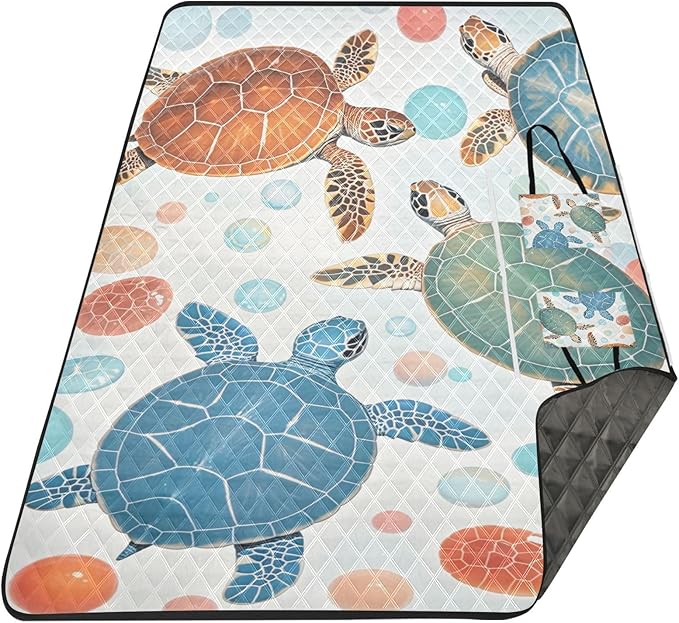 KLL Blue Red Turtle Waterproof Beach Accessories Packable Camping Party Foldable Mat for Grass Couples Gift esterillas de playa