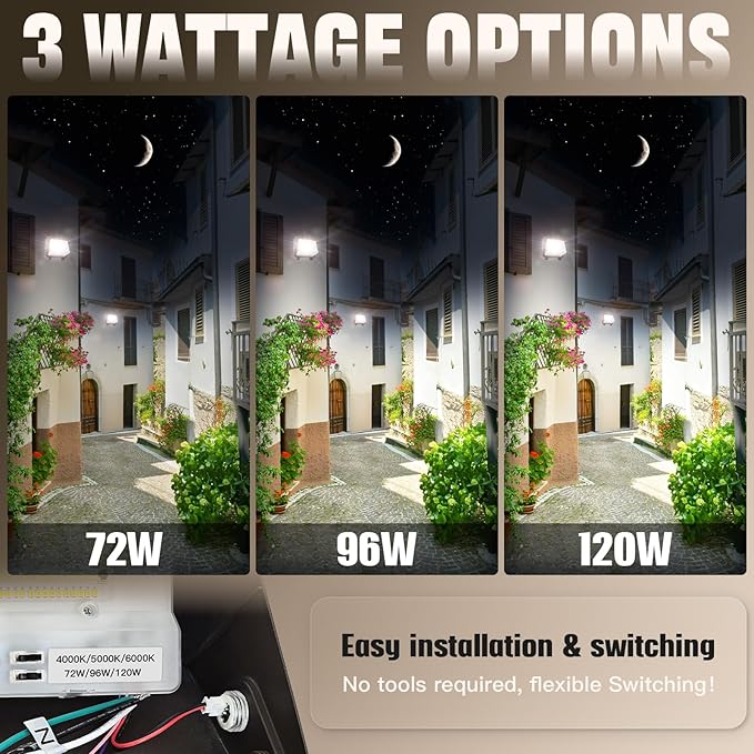 LED Wall Pack Light 120W/96W/72W with Dusk to Dawn Photocell18000LM 1000W HPS/HID Equiv.6000K/5000K/4000K Daylight Outdoor Security Lighting Commercial Wall Mount Lights for WarehouseYard - 4Pack